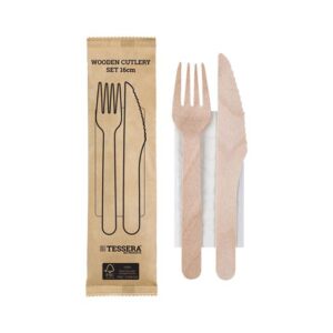 Holz-Besteckset Tessera 16CM (Gabel-Messer-Serviette), gewachst - FSC 100